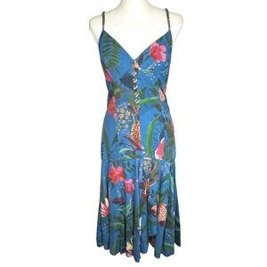 FARM Rio | Dresses | Farm Rio Green Monstera Embroidered Linen Midi Dress |  Poshmark
